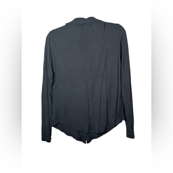 Steve Madden Ribbed Ruched Button Down Long Sleeve Top Black Size M - Picture 5 of 8